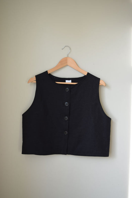 Black Linen Vest | Extra Small