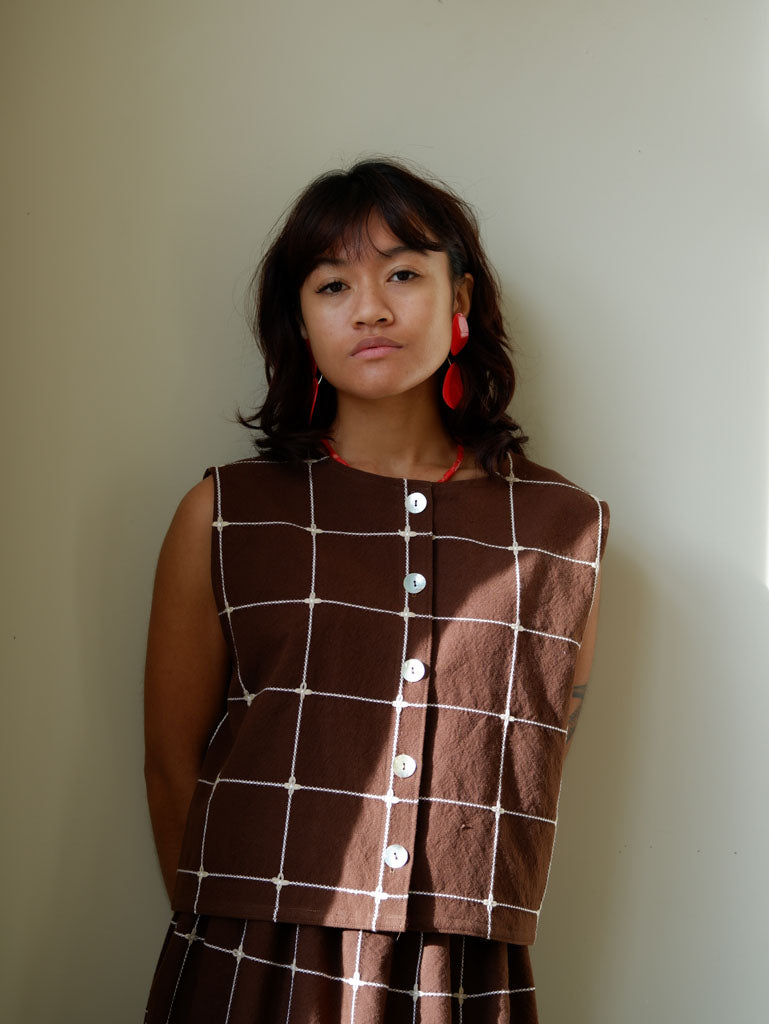 Brown Cotton Vest Set | One of a Kind