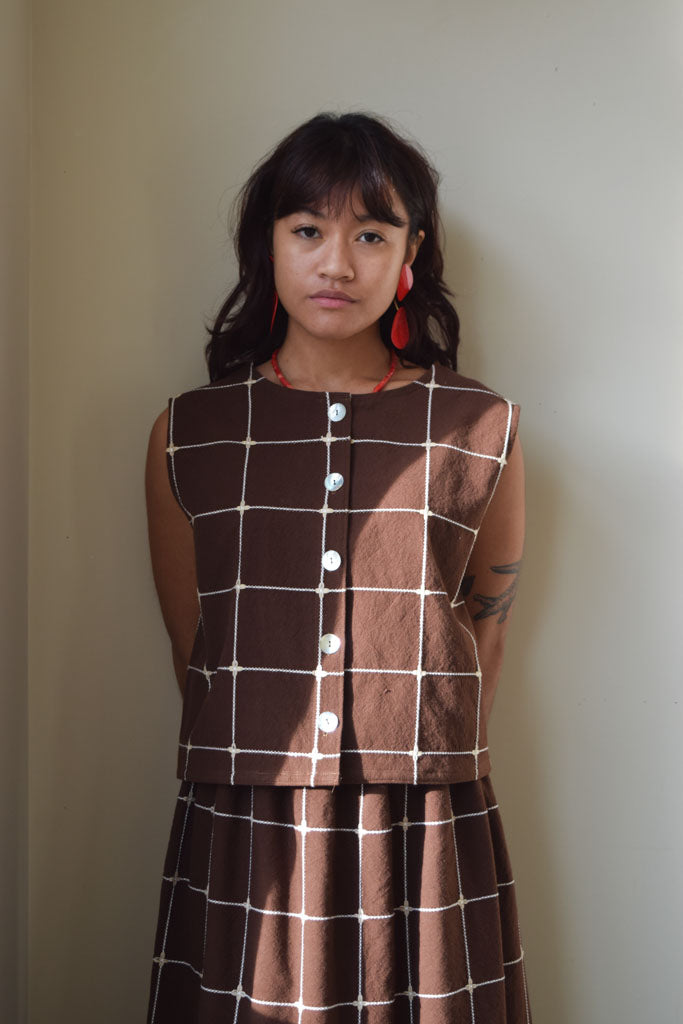 Brown Cotton Vest Set | One of a Kind
