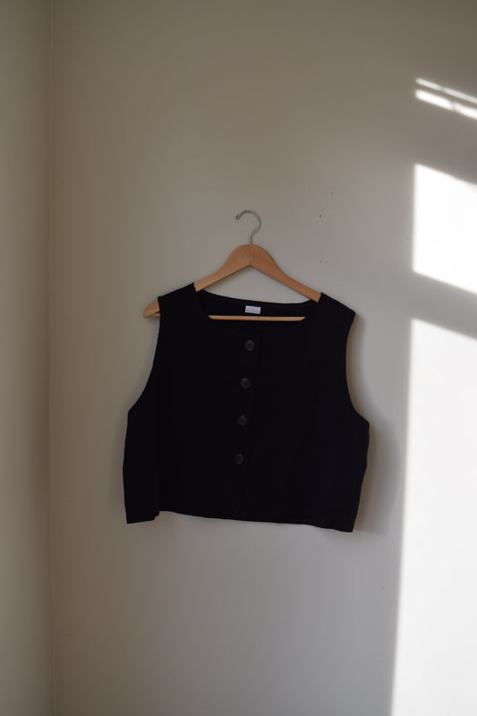 Black Linen Jacquard Vest | Size Large