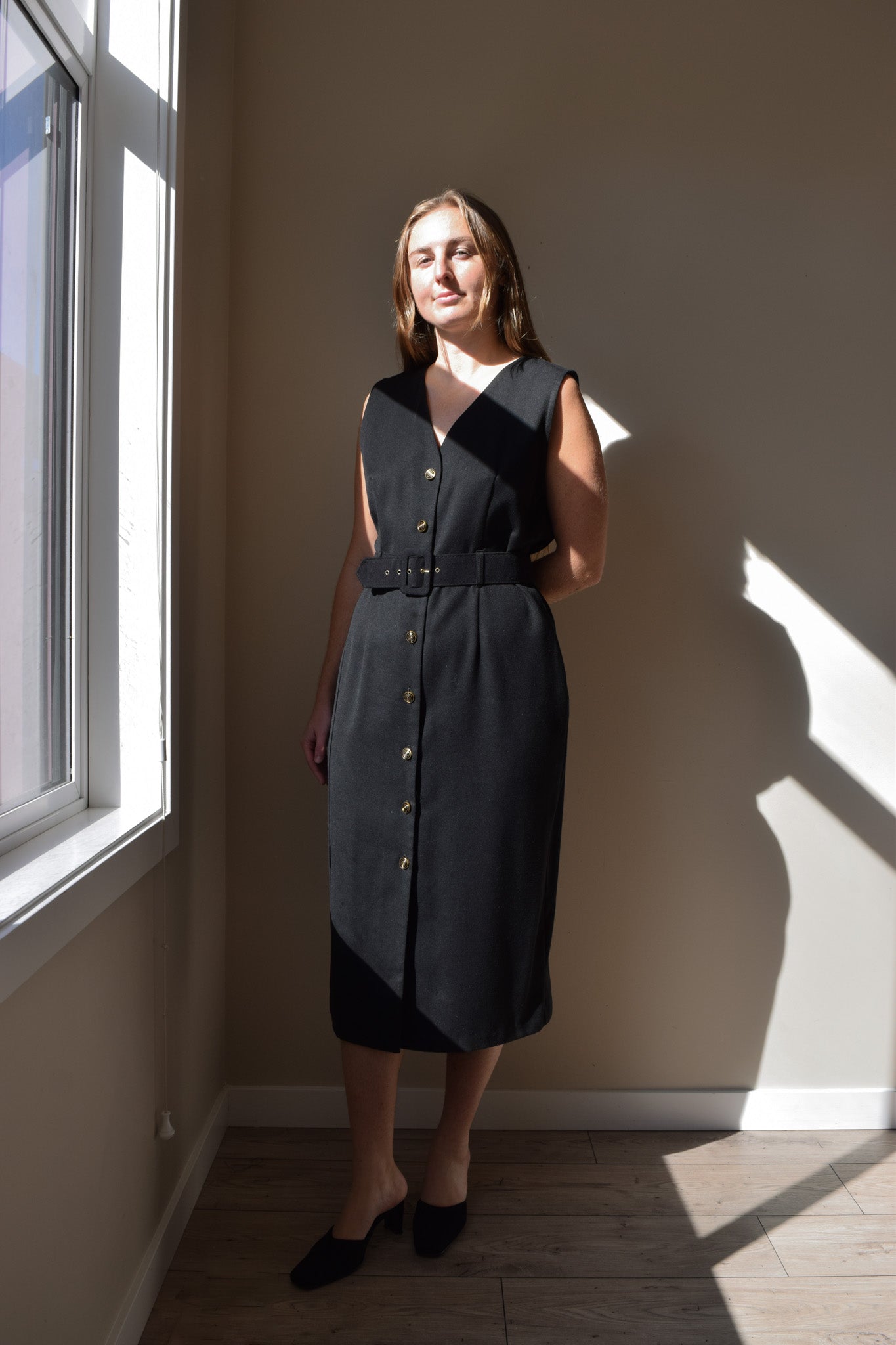 Button Down Belted Dress